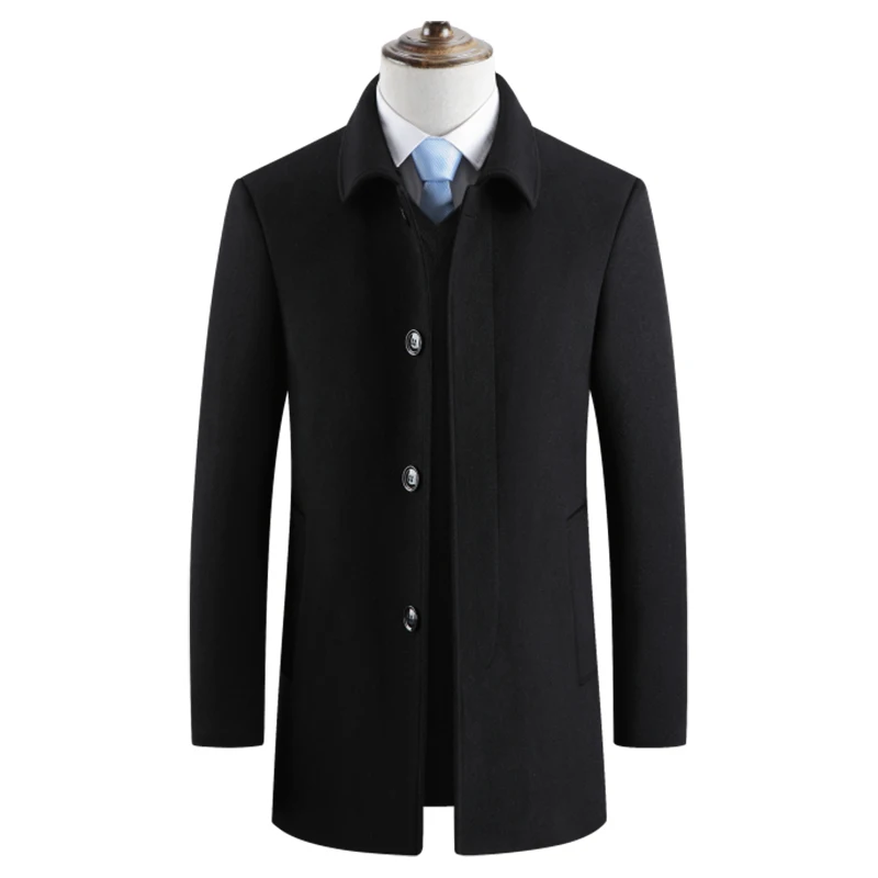Прямая поставка, оптовая продажа, мужское зимнее пальто, бархатная теплая куртка, черное, серое деловое повседневное шерстяное пальто с отложным воротником