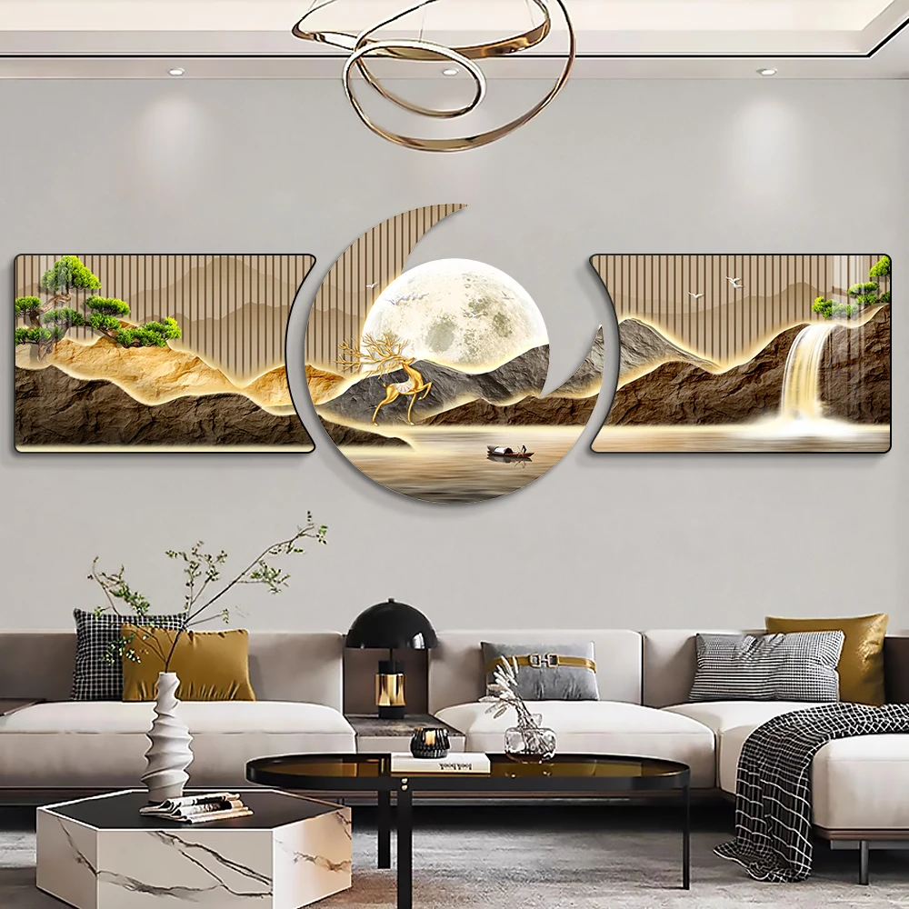 Modern home decoration HD printed crystal porcelain painting Jinshan landscape wall painting living room wall art