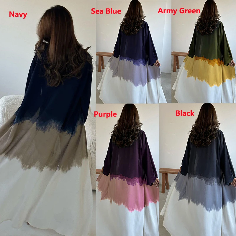 New Fashion 2 Piece Abaya Set Islamic Clothing Kimono Turkish Kaftan High Quality Tie Dye Open Dubai Abaya Women Muslim Dress