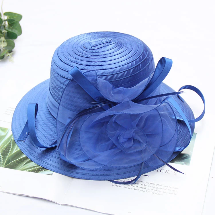 Fashion  organza  Church Hat for lady  Floral Wide Brim luxurious Wedding Party Hat foldable top hat