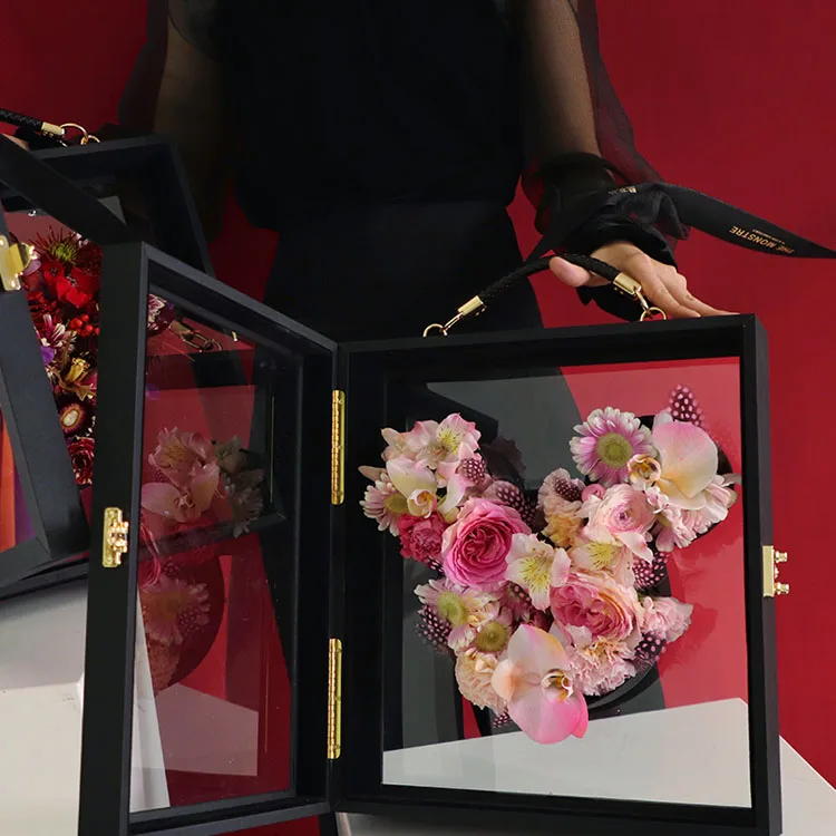 wholesale acrylic transparent with Mickey shape rose gift box portable flip flower box eternal  festive gift box