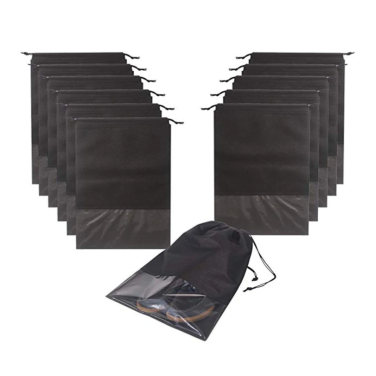 
Cheap waterproof transparent clear window non woven drawstring shoe bag for storage 