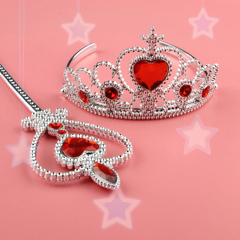 Partycool Fairy Princess Baby Girls Birthday Party Supplies Plastic Crown Magic Wand Elsa Crown Tiara Wand Set For Children