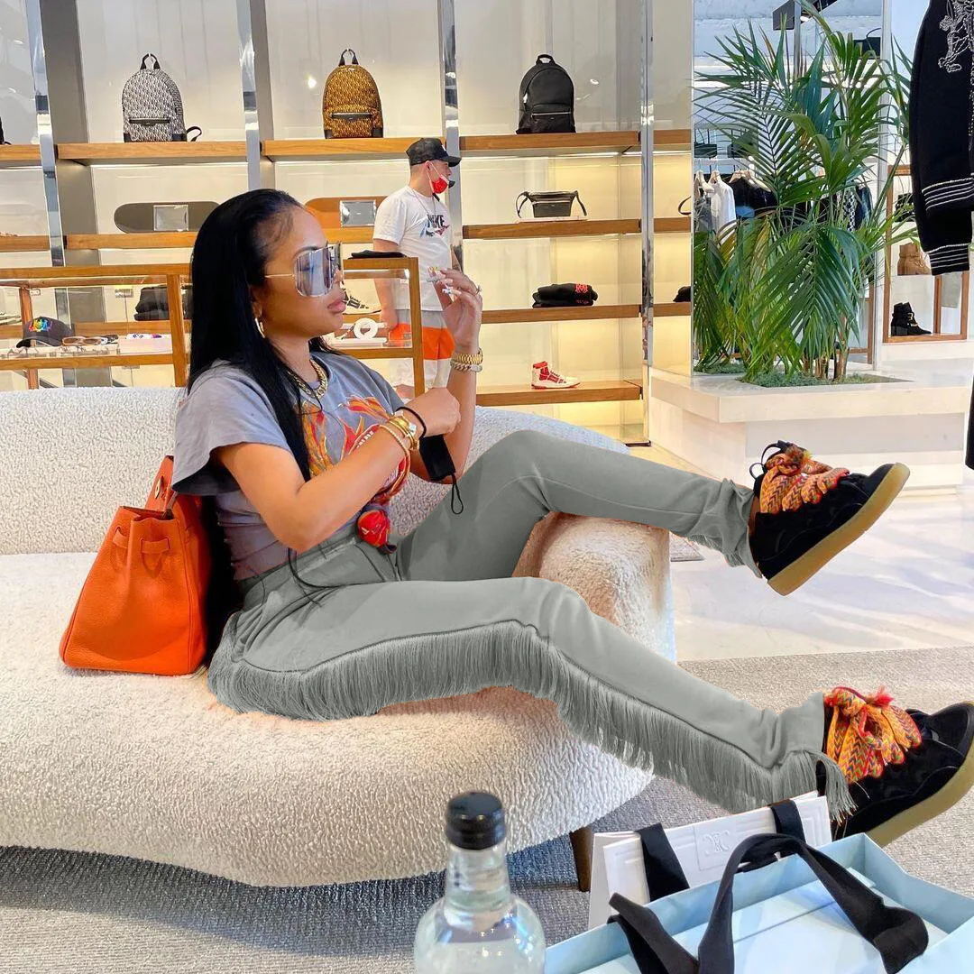 Liu Ming Fall Wholesale Hot Selling Women Clothing Casual Tassels Fringe Slit Pants