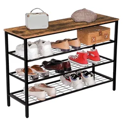 High Quality Shoe Rack Organizer with 4 Mesh Shelves All-Metal Shoe Tower Shoe Storage Shelf with MDF Top Board