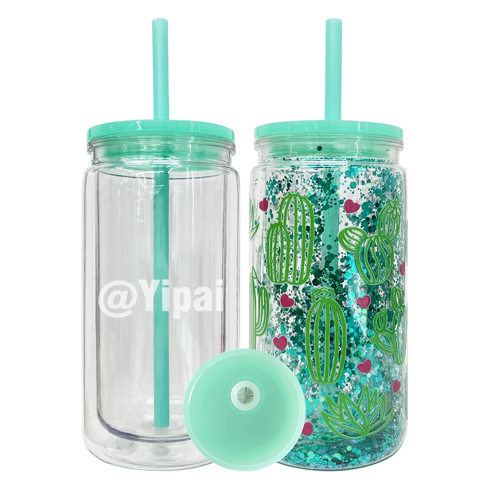 USA warehouse BPA free 12oz inner 16oz outer double wall clear snow globe with pre-drilled hole and plug