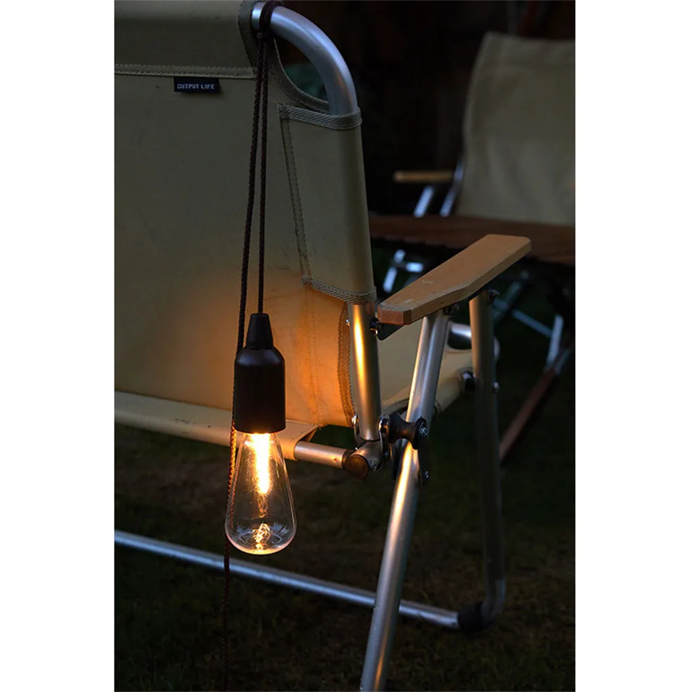 2021 new Indoor Outdoor Battery Operated Hanging Rope Portable Home Tent hiking Camping wood LED Pull cord Light lamp Bulb