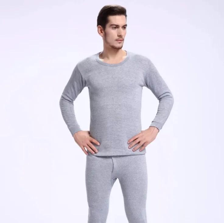 
OEM Cheap Poly-Cotton Thermal Underwear Set With Front Fly and Thin Fleece Lined 
