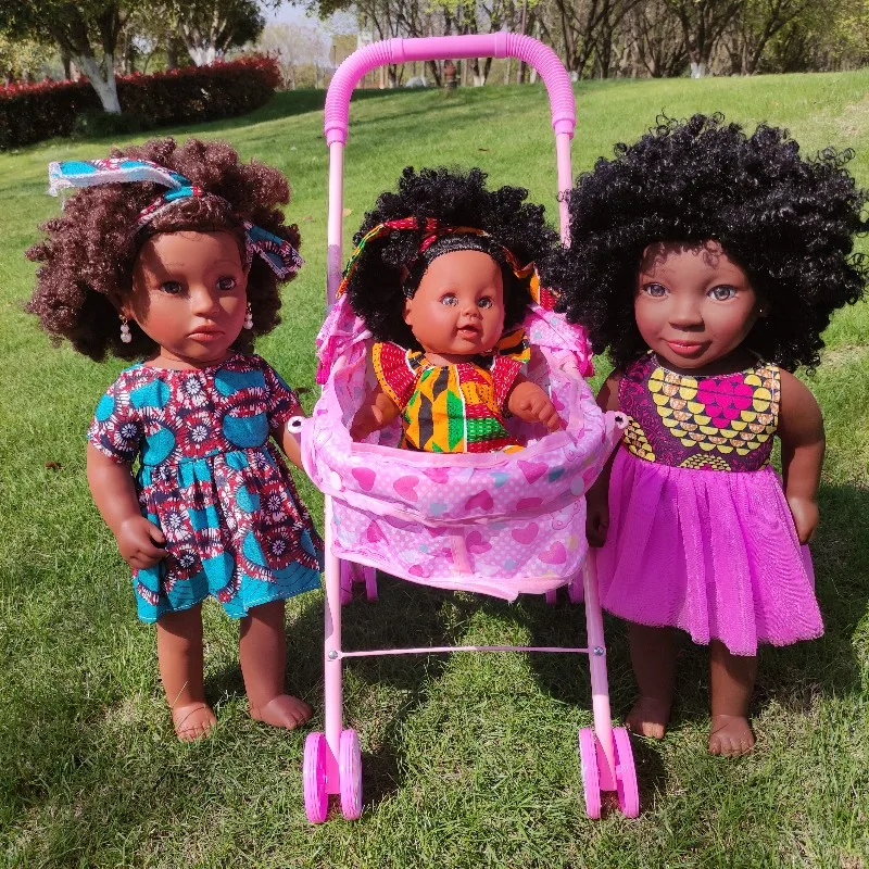 12, 18 дюймов, африканская восковая ткань с черной кожей, костюм, кукла, семейная кукла, игрушка с кудрявыми волосами с коробкой и коляской