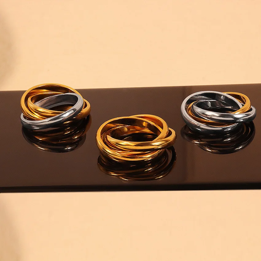 Amazon Titanium Steel Couple Ring Tricyclic Ring Rotary Motion Anti-Anxiety Wedding Engagement Gift Jewelry Stainless Steel