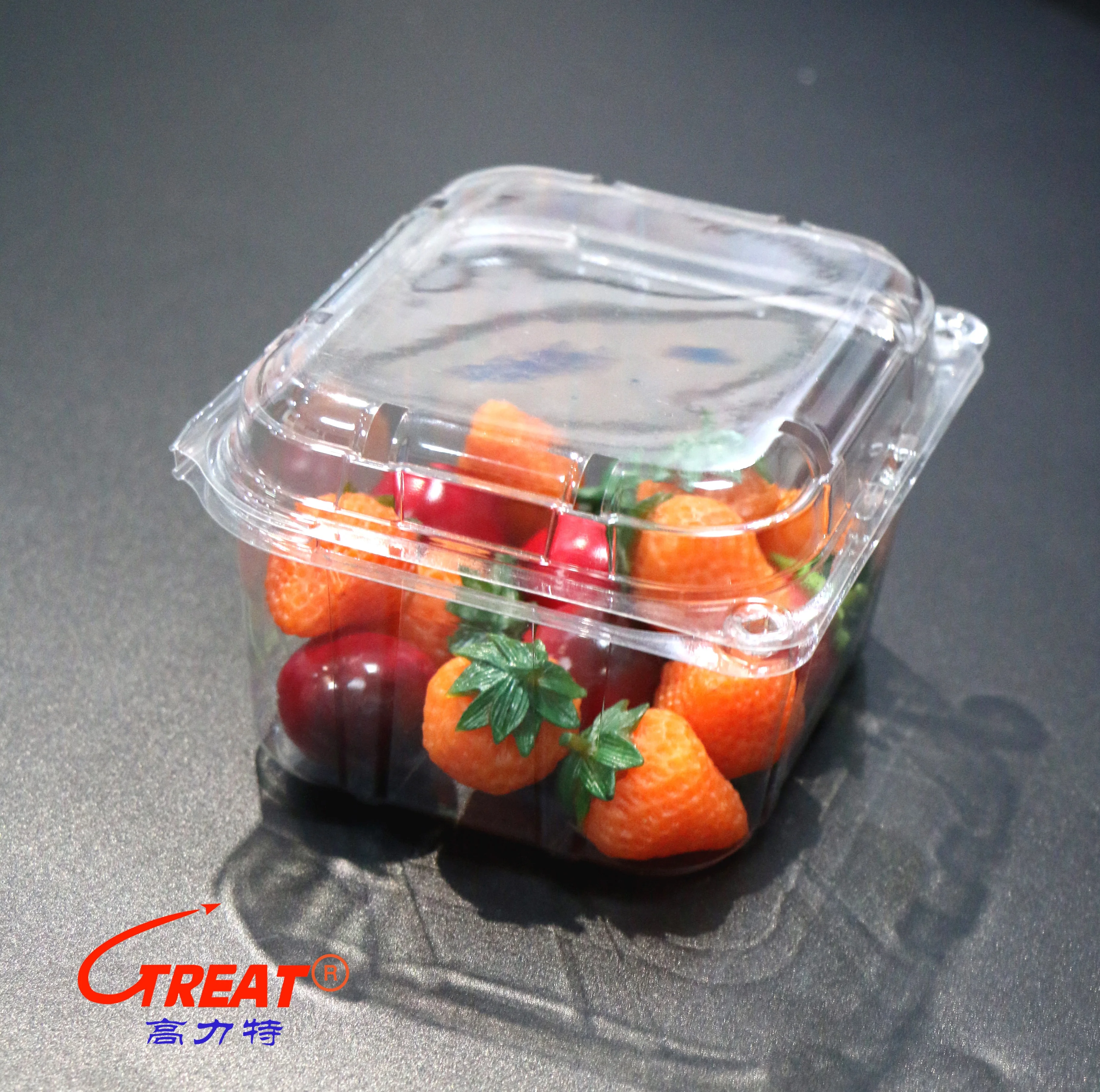 Custom clear transparent food container PET disposable plastic clamshell vegetable fruit packaging box for grape lychee cherry