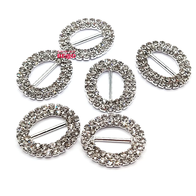 Wholesale Fashion Oval Shape Silver Metal Crystal Rhinestone Ribbon Slider Buckle For Women Short Skirt Belt DIY Jewelry Decor