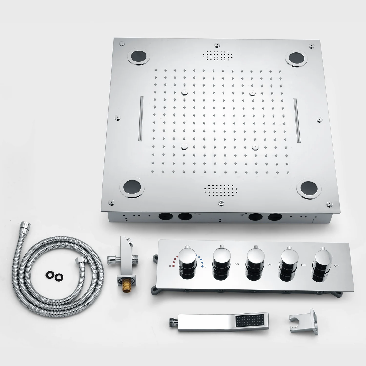 Modern multifunctional 24 inch square chrome bathroom portable shower set wall mounted rain shower