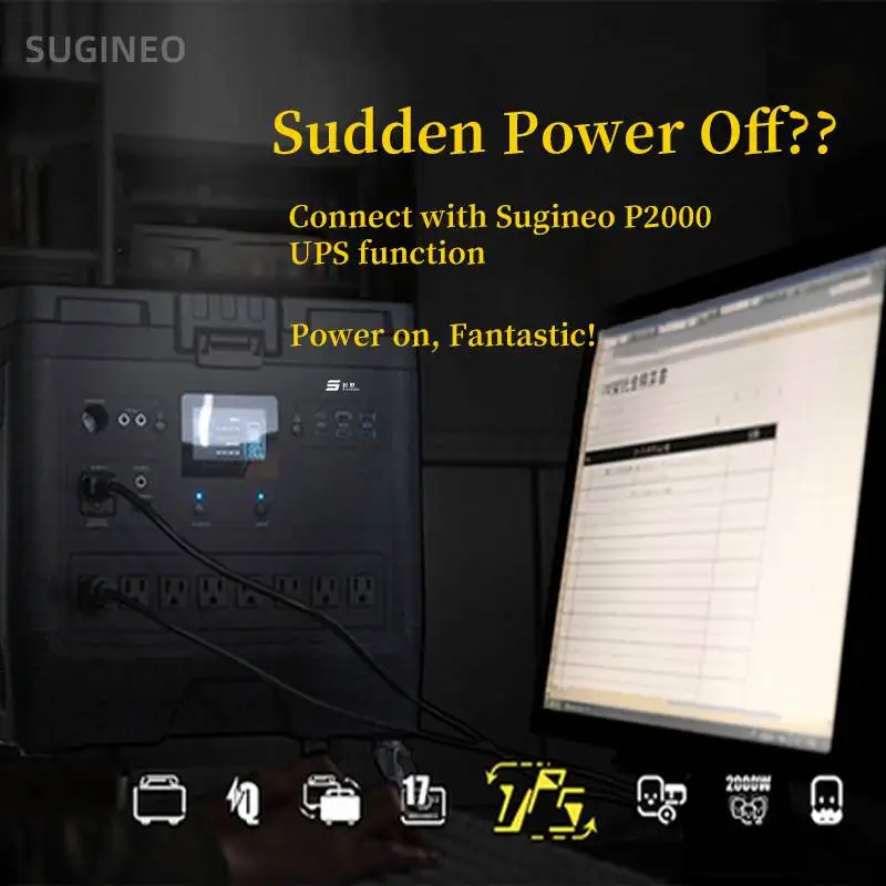 SUGINEO portable power station 2000w Backup Solar Charging Lithium Generator with solar panels