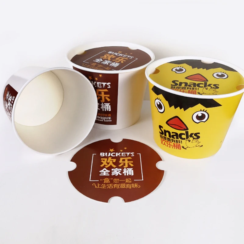 Flexography printing custom pattern 64OZ disposable kfc paper fried chicken bucket Paper bucket for holding soup