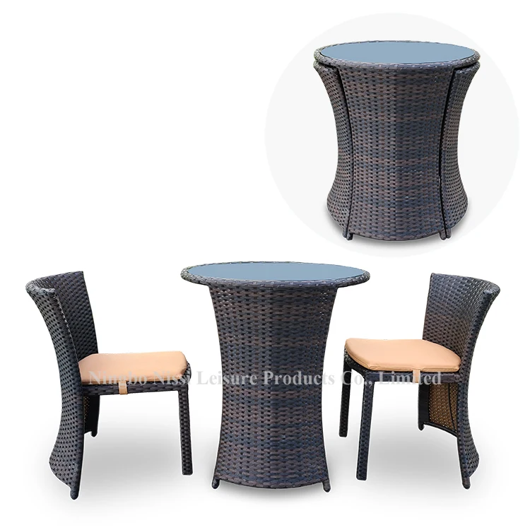 
Space Saving 3 Piece PE Poly Rattan Ratan ratten Home and Garden Furniture Outdoor Balcony Garden Patio Bistro Set 