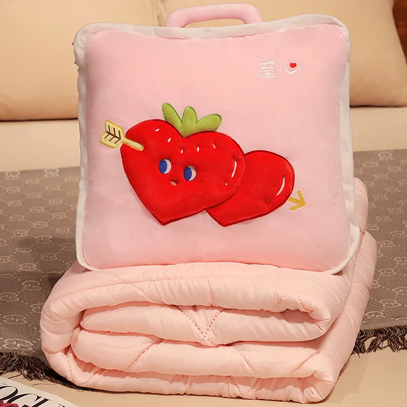 Customized Filled Pillow Blanket with Fun Expressions Strawberry Pillow 2 in 1 Pillow Blanket