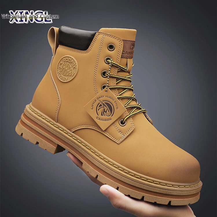 Comfortable Casual Big Yellow Boots Plus Cashmere Four Seasons Leather Retro Desert Safety Shoes Gentleman Lace-up Non-slip Shoe