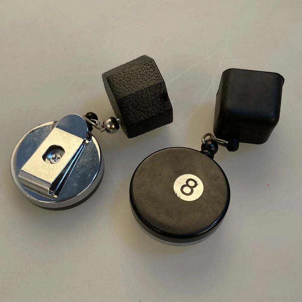 Portable retractable billiard chalk holder hexagon and square shape