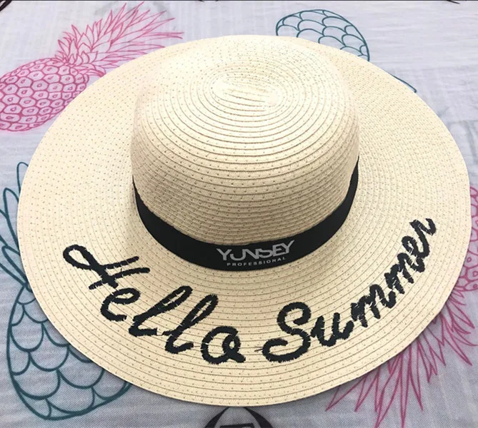 Custom embroidery logo print summer lady straw beach hat for Promotion gift
