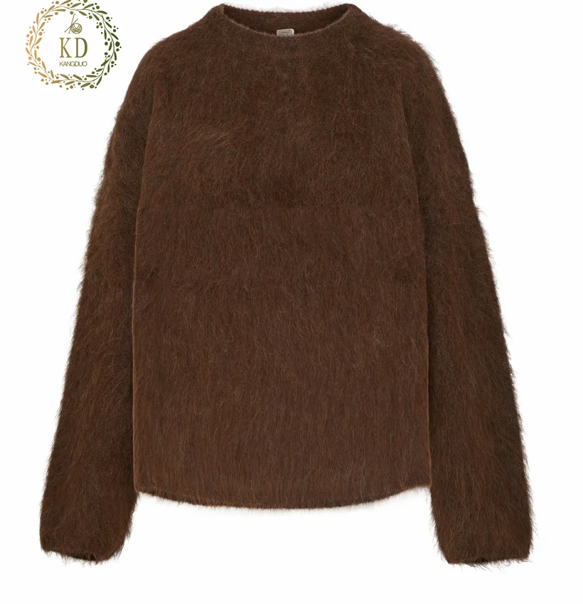 KD Knitwear Manufacturer Custom Heavyweight Brushed Knit Mohair Women Sweater Alpaca Wool Sweater