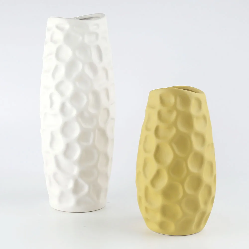 30cm Yellow Color Honeycomb Custom Design Ceramic Flower Vase