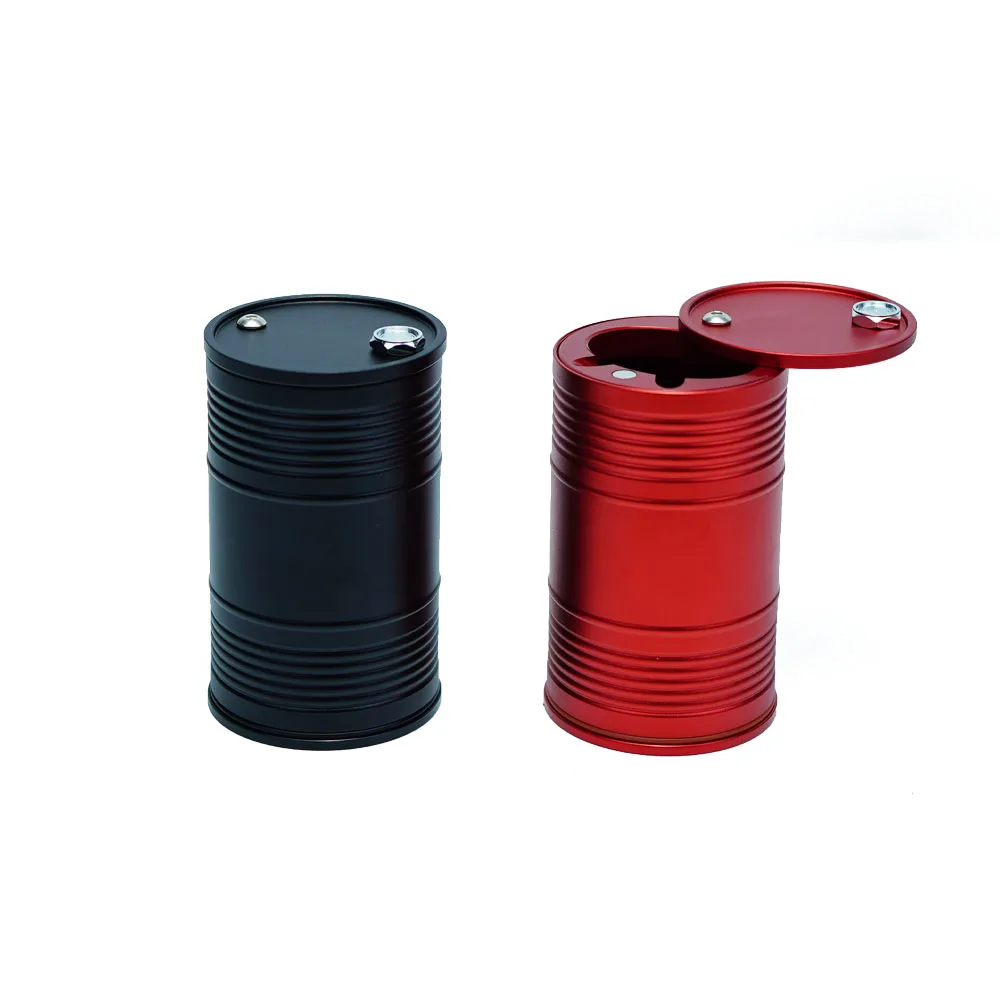 Juji New Oil Drum Design Aluminum Ashtray Luxury Car Aluminum Metal Ashtray With Lid Cover