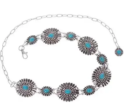 Accept Customized Kids Baby Girls Solid Oval Metal Turquoise Concho Belt Fashionable Western Accessories for Kids