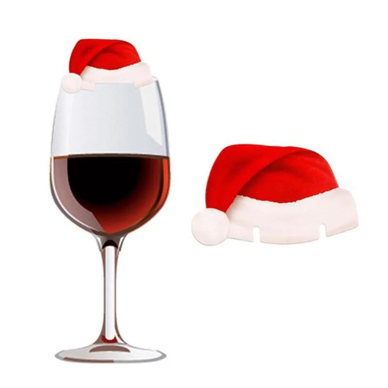 Christmas Decorations 10PCS Christmas Hat Red Wine Cup Card