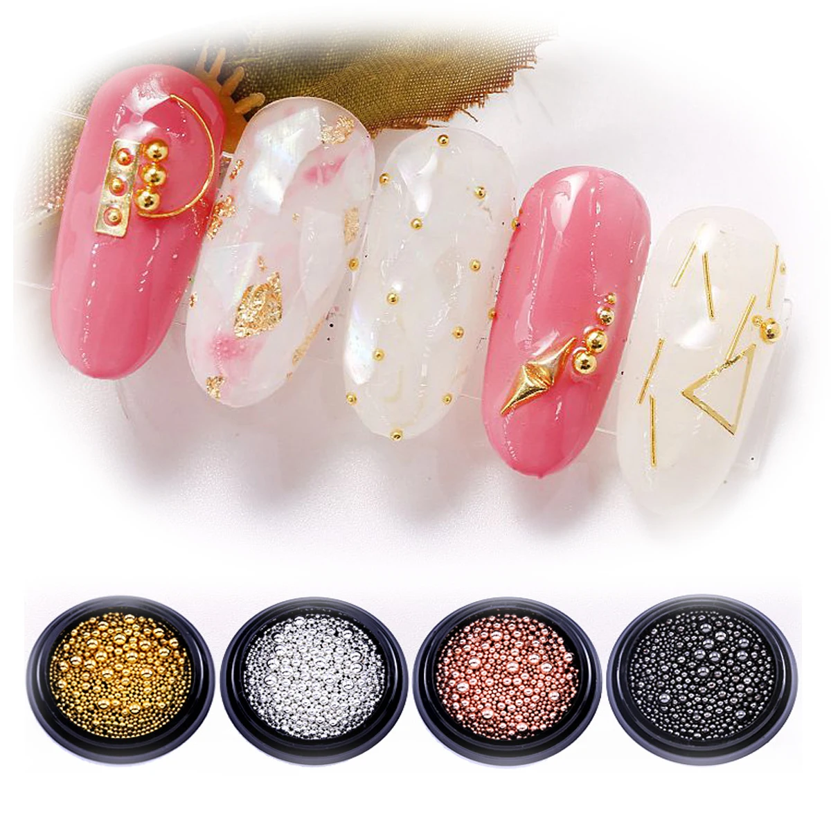 New Arrival 4 Colors Mixed Size Metal Caviar Beads 3d Nail Art Decoration Nail Beads Rhinestones Accessories Press On Nail