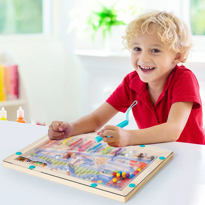 children magnet maze toy early educational beads iq focus training logic wooden toy for kids toddlers