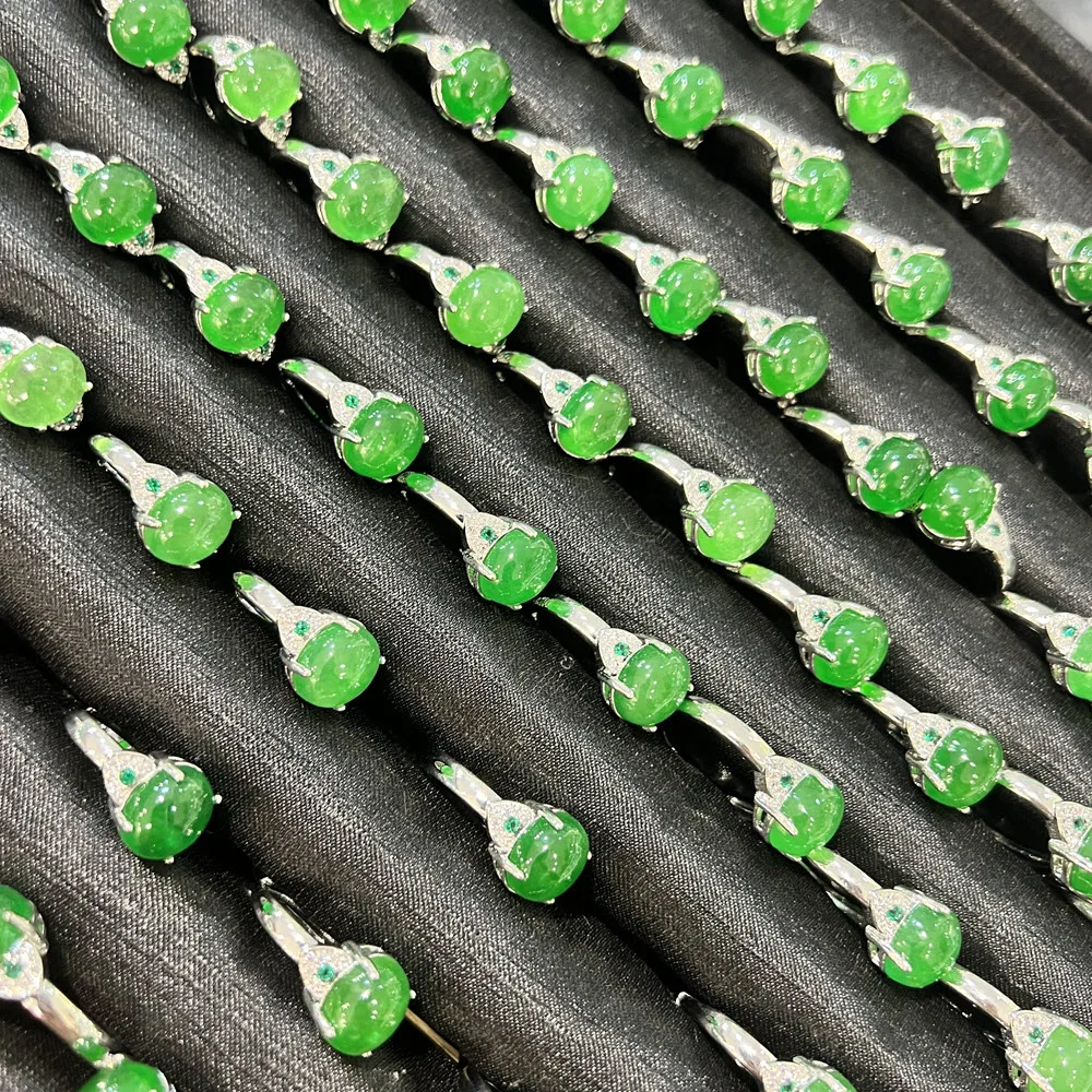 Natural Adjustable Copper Jade Rings Myanmar Burma Green Carved Jade Ring Jadeite Rings Jewelry For Men Women