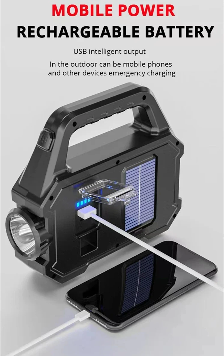 High Power Led Flashlights Rechargeable Camping Work Light Multi Functional Portable Light Solar Charging 6 Lighting Modes