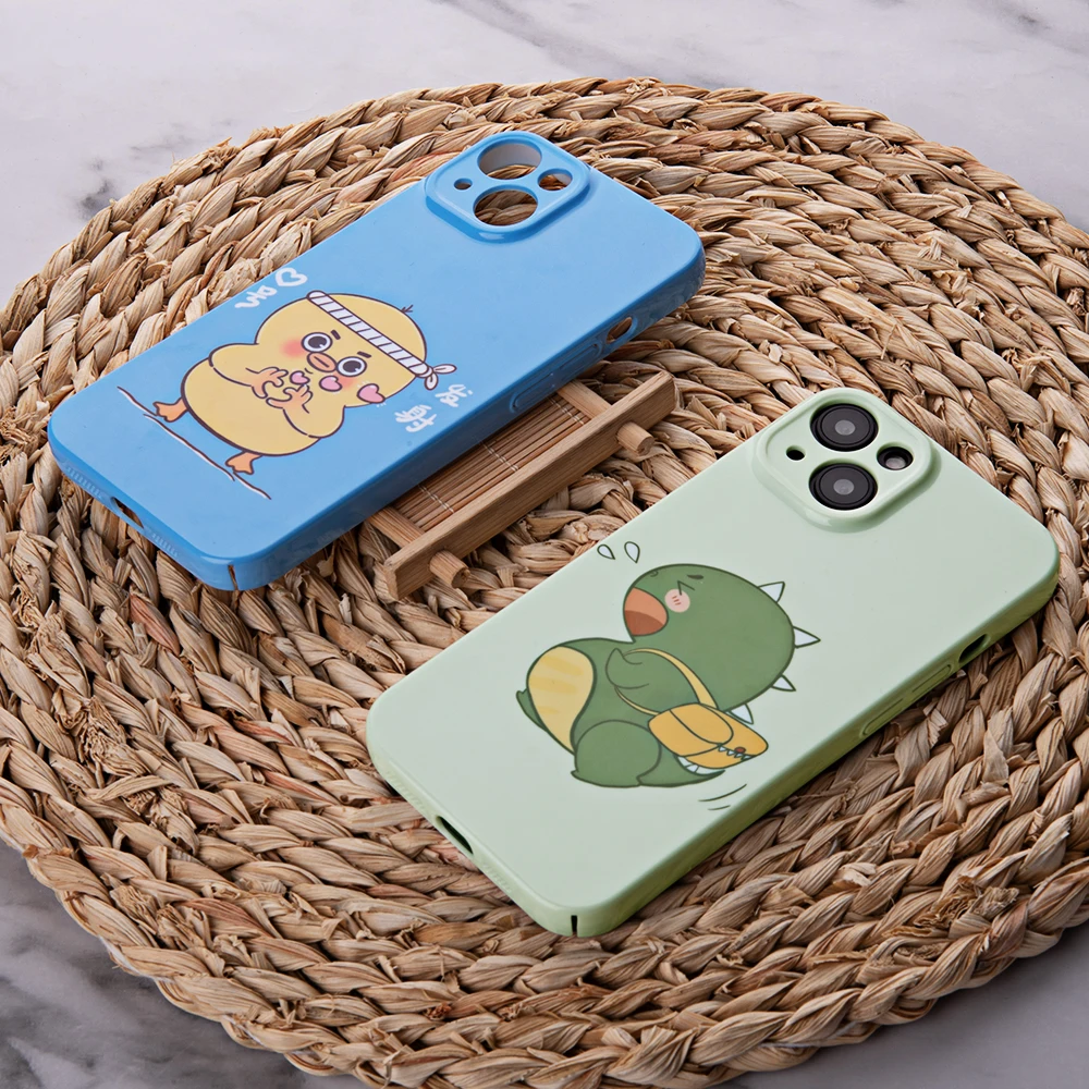 Cartoon Dinosaur Duck Glossy Full Cover Case For iPhone 14 13 12 Pro Max Fashion Design New Trend Case