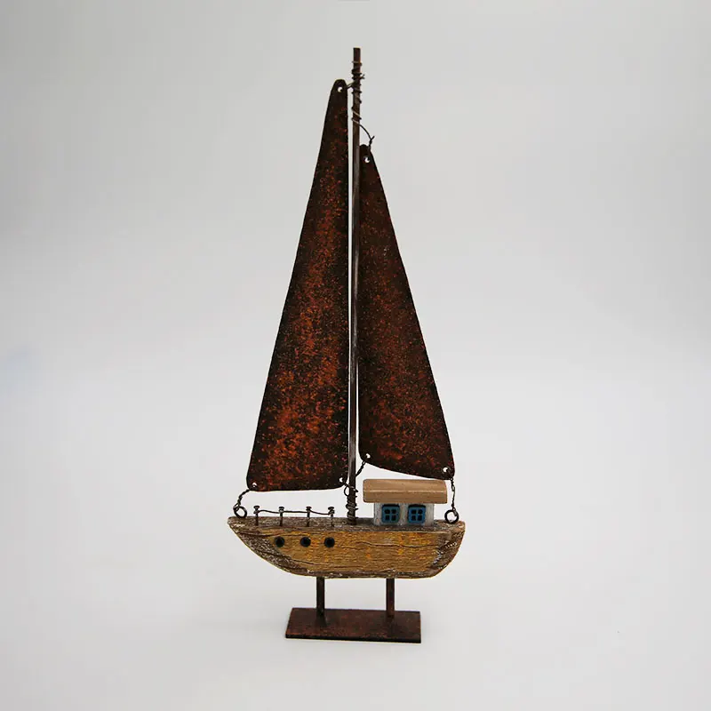 YBOX handmade wooden yellow boat with iron vintage home decoration boat