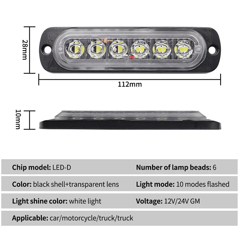 Hearxin Universal 6 LED High Quality Ultra-Thin Emergency Light For Car Warning Flashing Emergency Light Strobe LED Lamp 12/24V