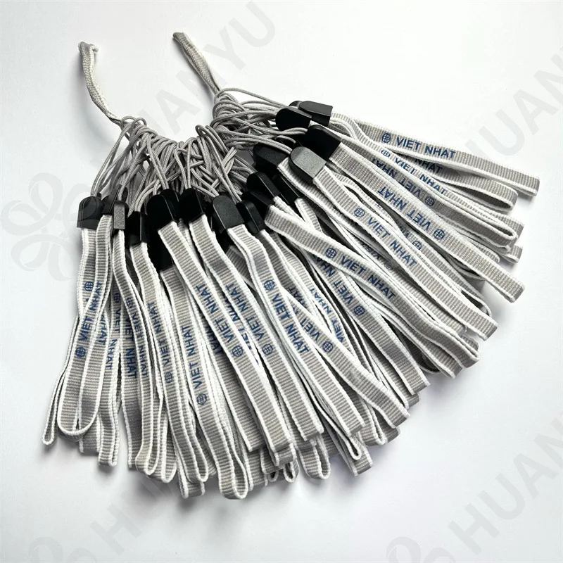 Custom cheap screen printed short wrist strap lanyard with logo for water bottle scanner selfie stick walkie-talkie light stick