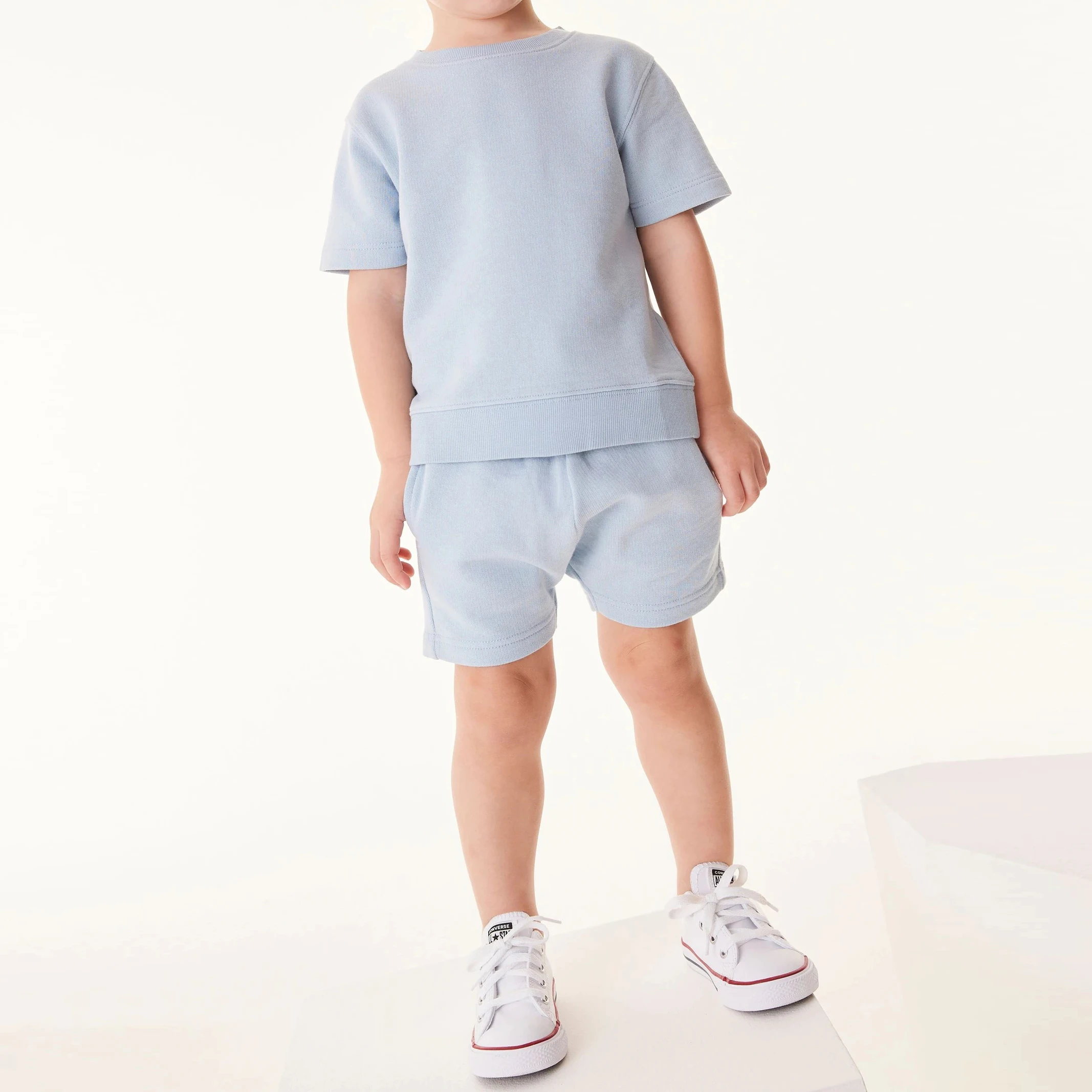 designer clothes Apparel design services kids blank solid color plain sweat t-shirt and shorts set OEM custom baby boy clothing