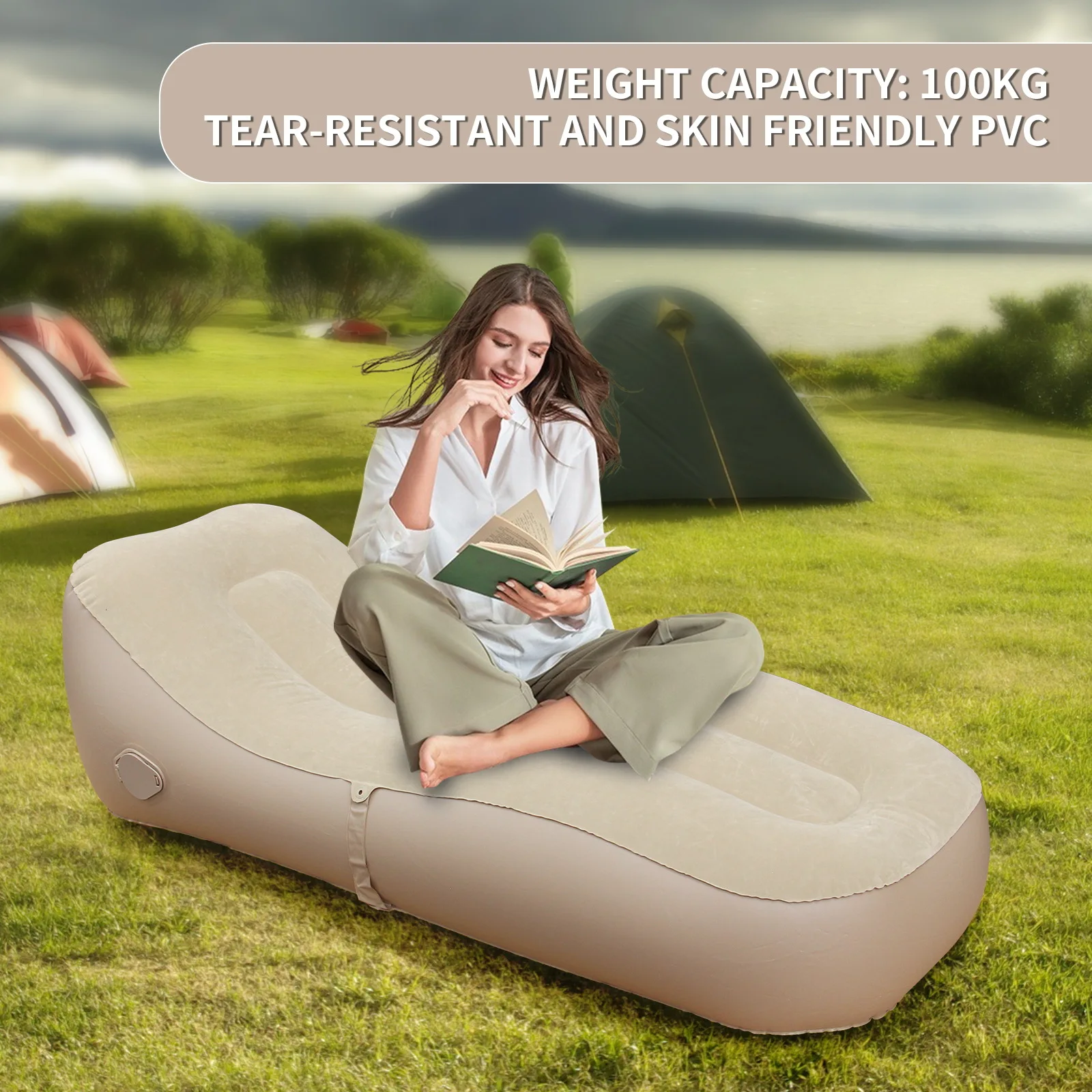 Inflatable Foldable Lounger Air Sofa Portable Camping Sofa Bed Outdoor Picnics Hiking Beach Travel Indoor Home Use (No Pump)