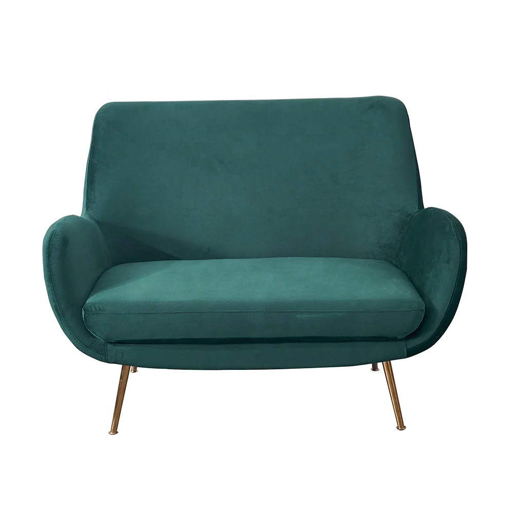 Luxury Modern Living Room 2 Seater Green Velvet Loveseat Sofa