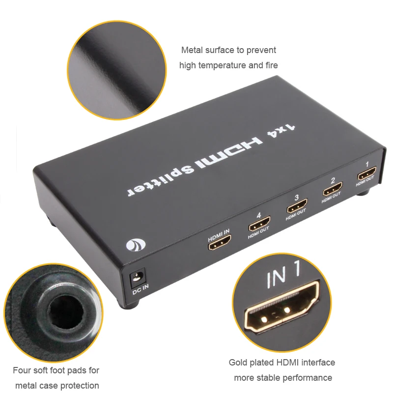 VCOM Ultra HD 1 In 4 Out 4K 3D 1080P 4Kx2K 4 Port 4K30Hz 4Port HDMI Video Splitter 1x4 HDMI V1.4 Splitter for HDTV STB DVD PS4