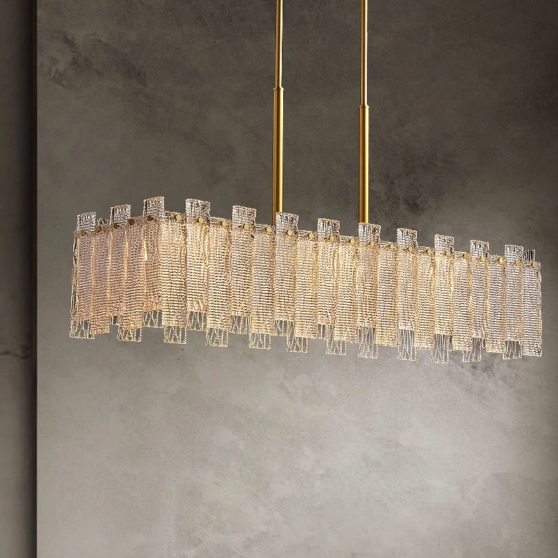 Simig lighting modern luxury rectangle parts glass chandelier pendant lamp for Hotel living room hall