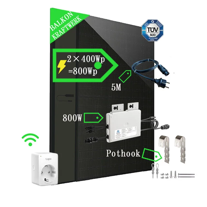 High Quality Complete Set Balkonkraftwerk On Grid Solar Panels 800W Micro Inverter  Solar Balcony System