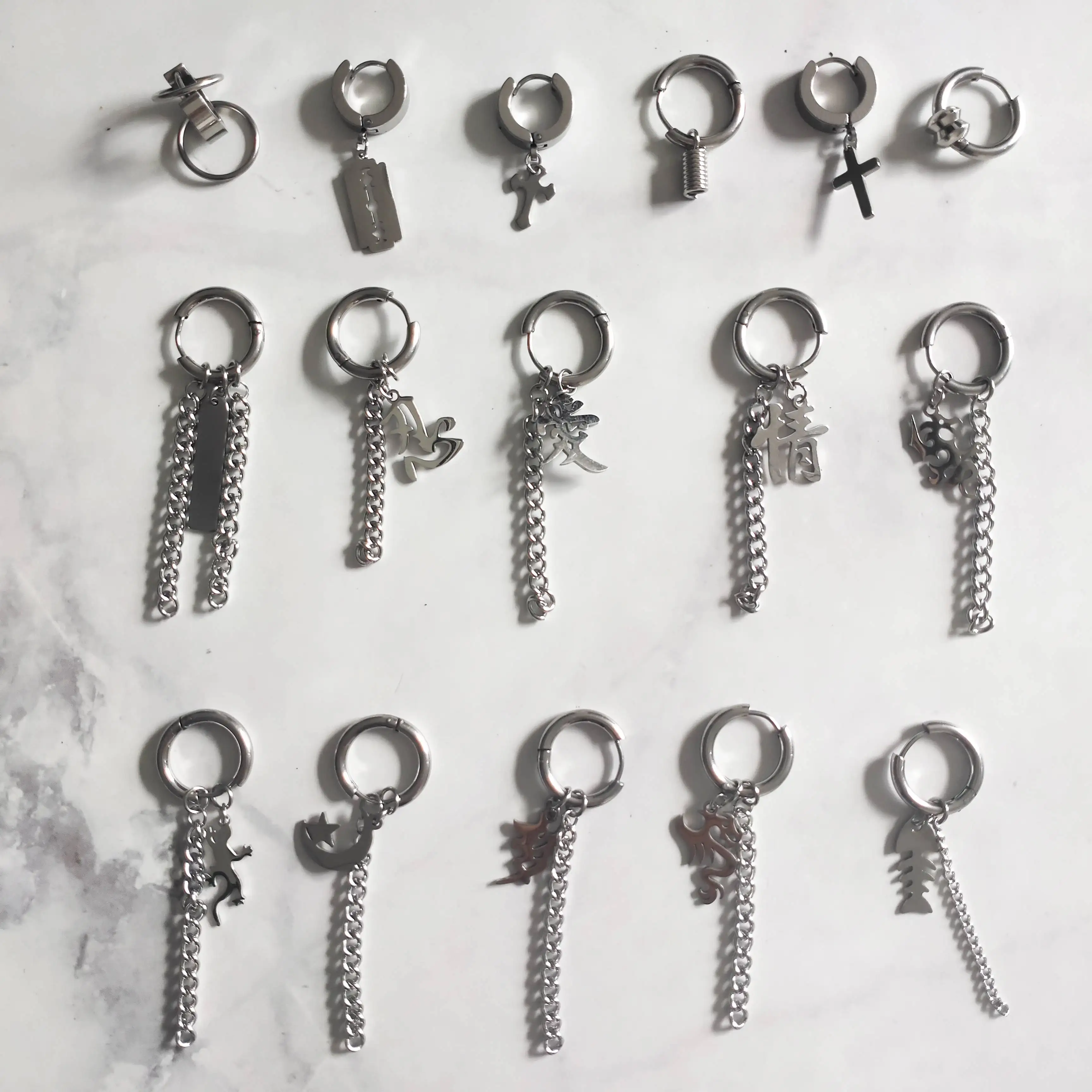 Punk Stainless Steel Chain Hoop Earrings For Women Men Trendy Goth Pop Hip Hop Pendants Ear Jewelry Accessories Earring