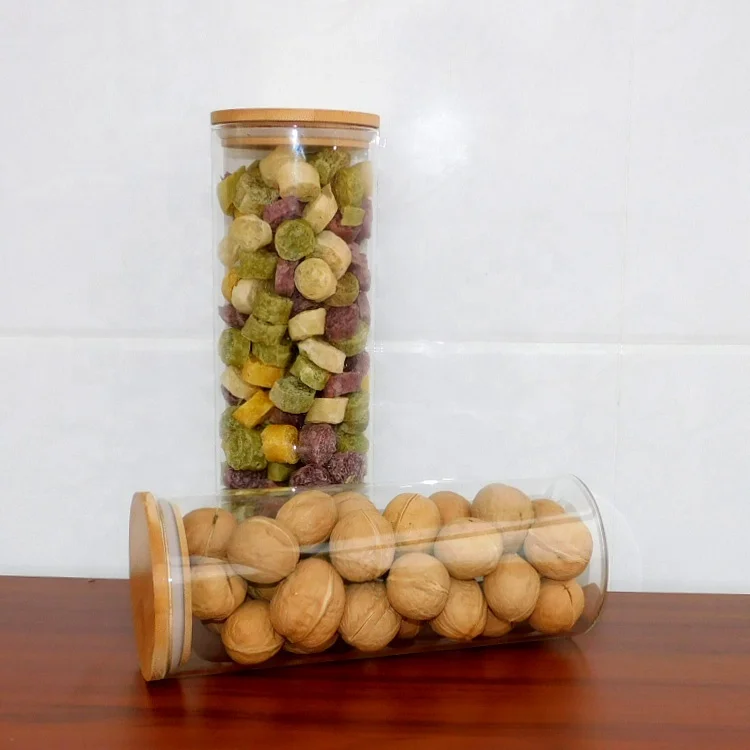 9*22cm Big Discount Glass Jar with Bamboo Lid for Kitchen Spice Food Storage