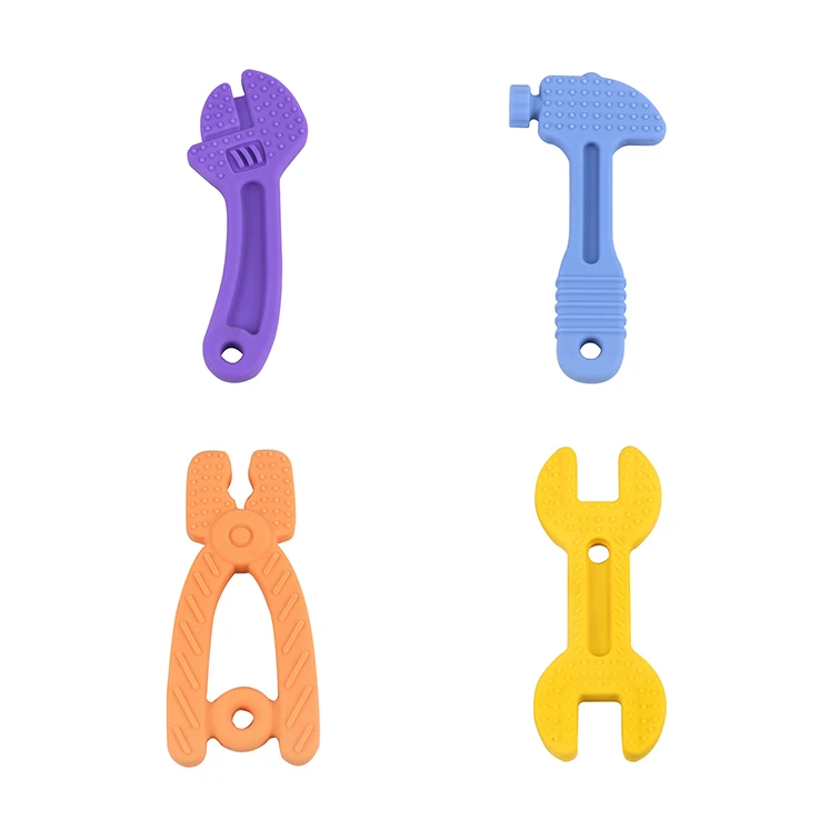 Amazon Hot selling Silicone Baby Chew Teether Toys Cute Hammer Wrench Spanner Spanner Pliers Molar bar  Brush Teething Toys
