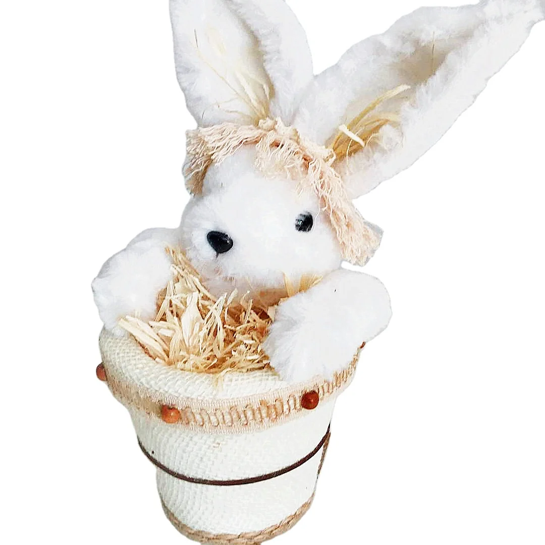 Factory Custom  Flowerpot style Bunny Decorative Table Linen natural hemp rope Happy Easter Rabbit