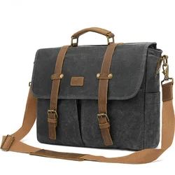 2021 Genuine Leather 15.6 Inch Mens Messenger Bag Briefcase Waterproof Vintage  Large Satchel Shoulder Computer Laptop Bag