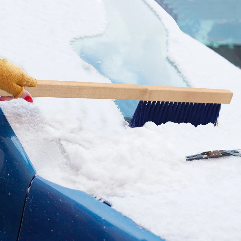 Winter car snow removal tool 2 in 1 25' wooden handle snow brush with ice scraper