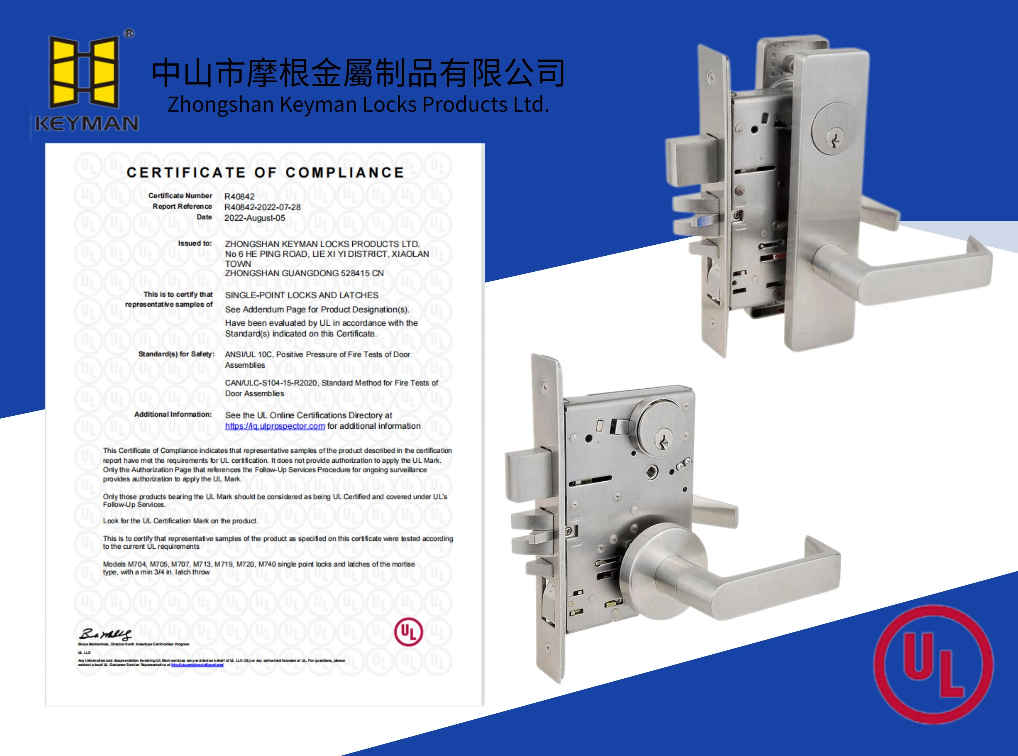 KEYMAN ANSI/BHMA Certificate U.L CUL  Mortise Grade 1 Door Lock For Storeroom Stainless Steel Security Mortise Door Lock Body